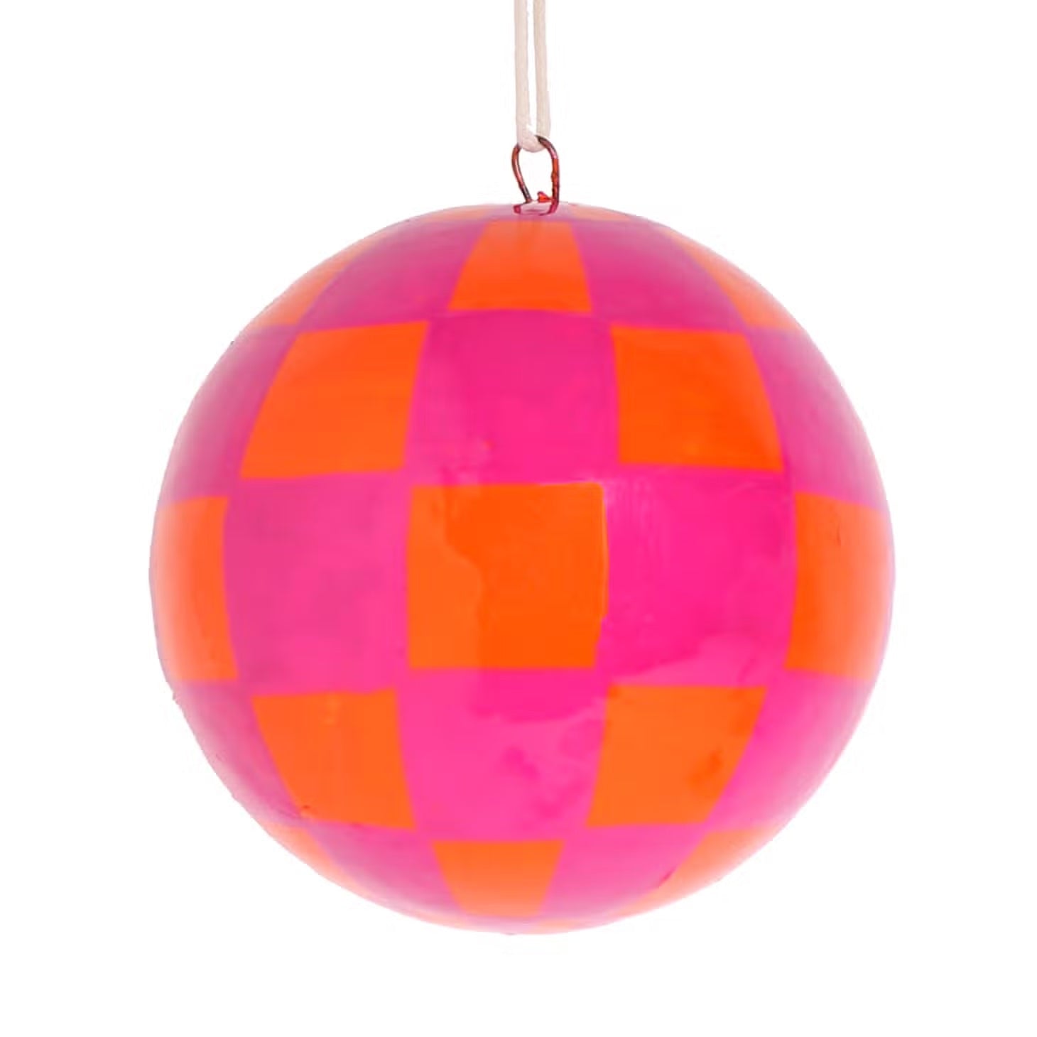 Papier-mâché Bauble Checkerboard Pink/Orange