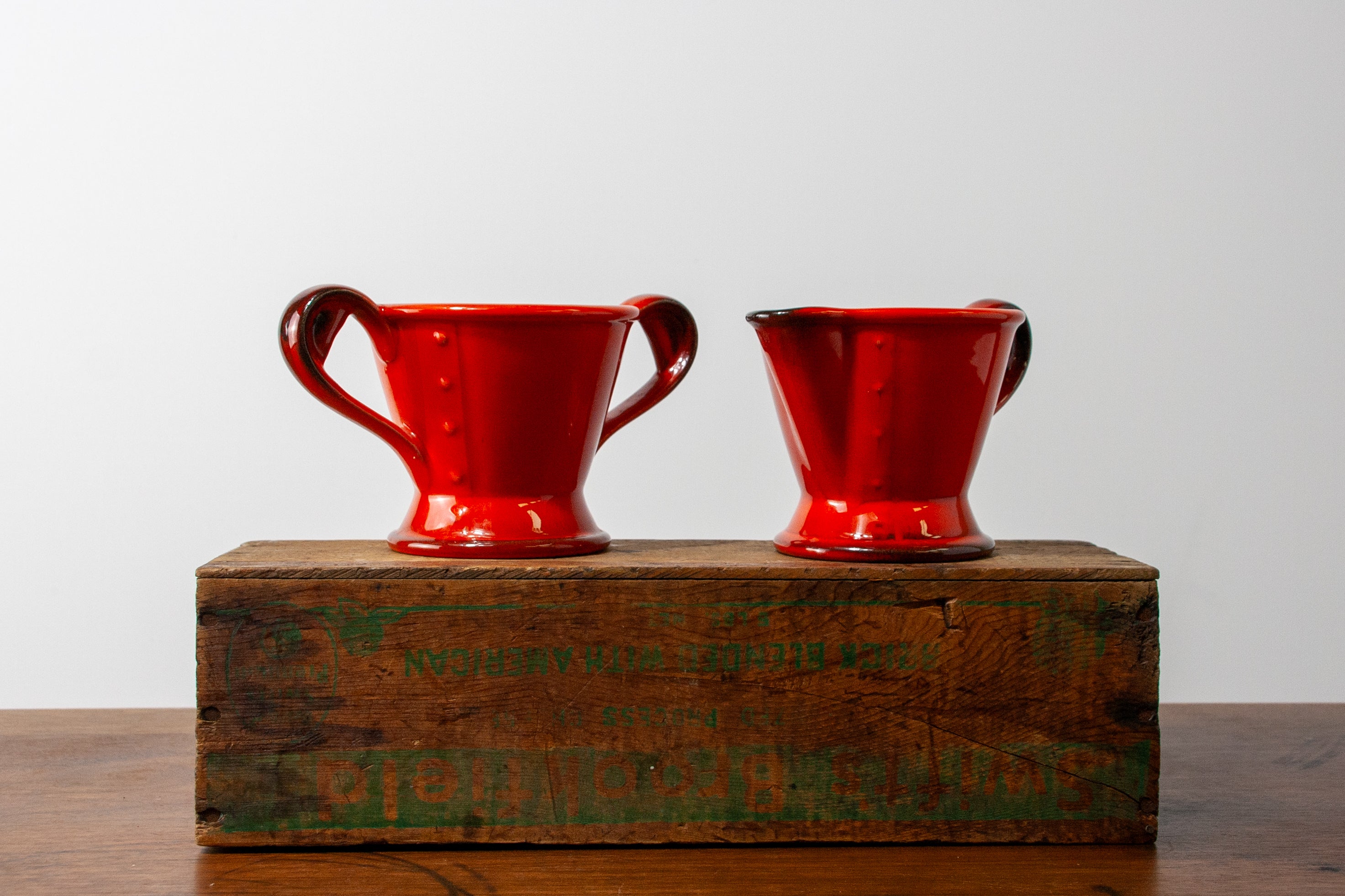 Metlox Poppytrail Red Rooster Creamer and Sugar