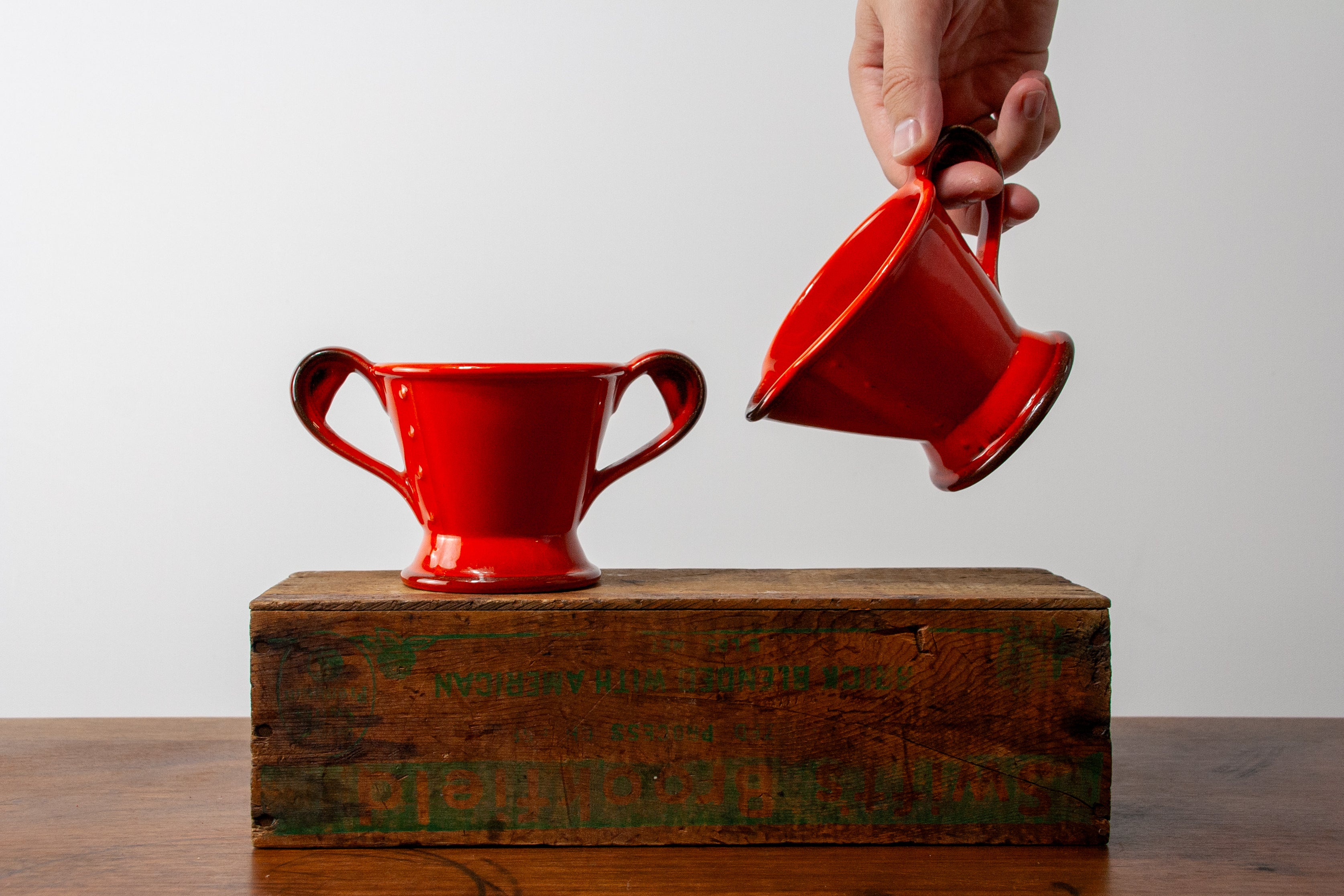 Metlox Poppytrail Red Rooster Creamer and Sugar