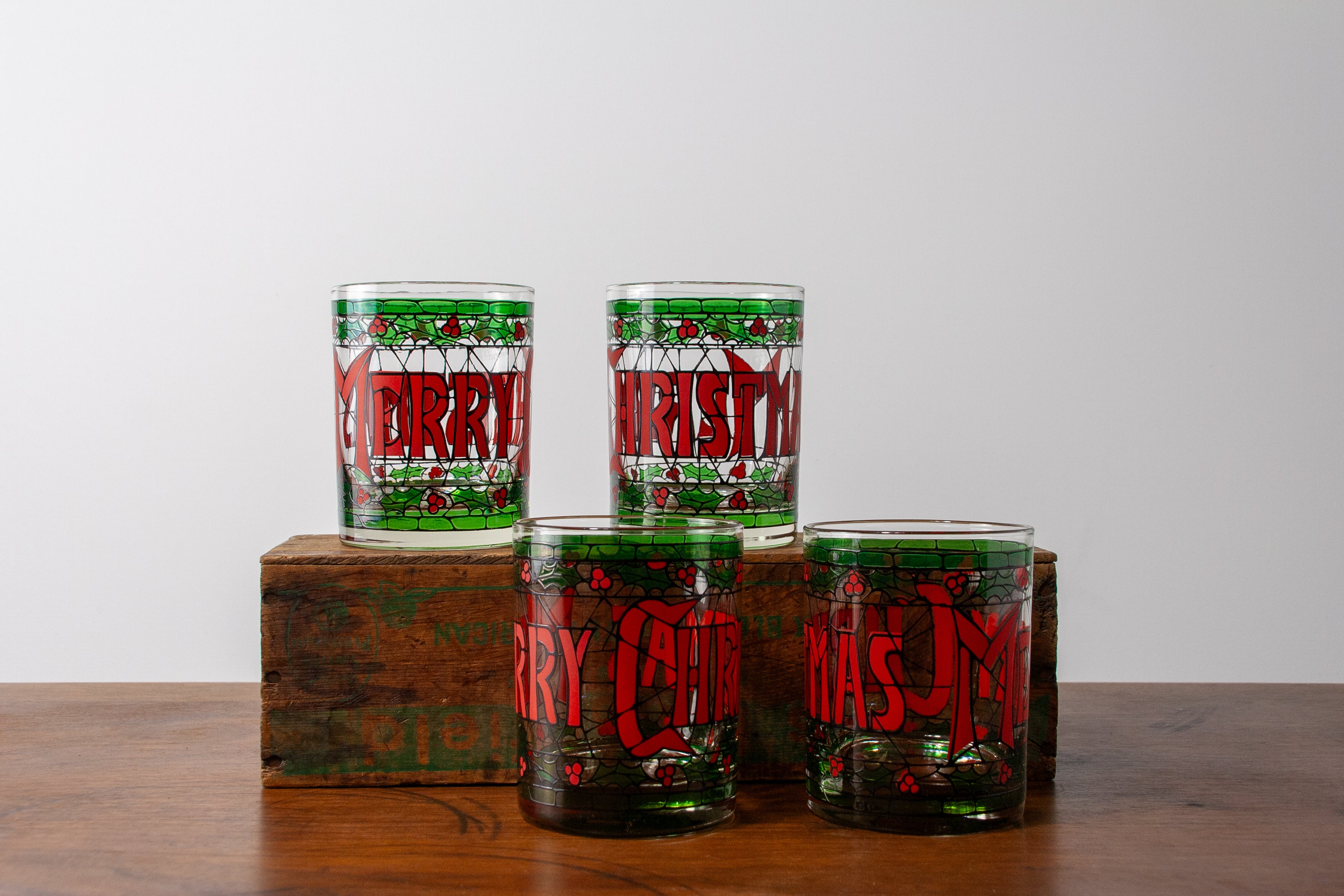 Stained Glass Merry Christmas Glasses (Set of 4)