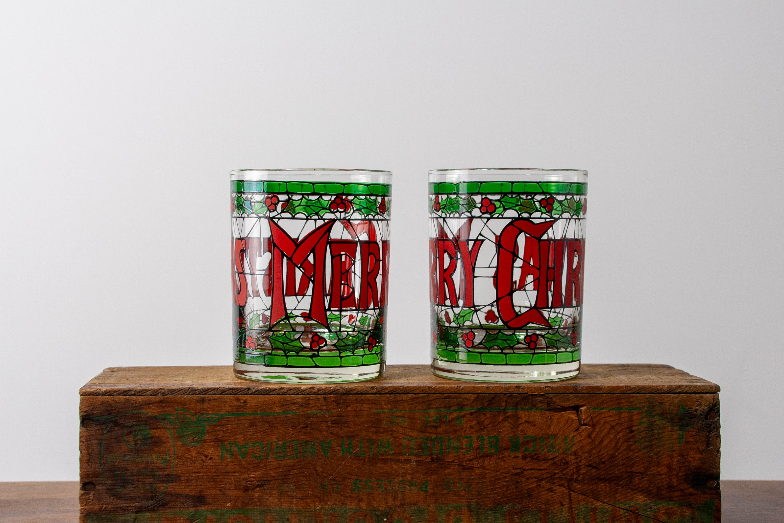 Stained Glass Merry Christmas Glasses (Set of 4)