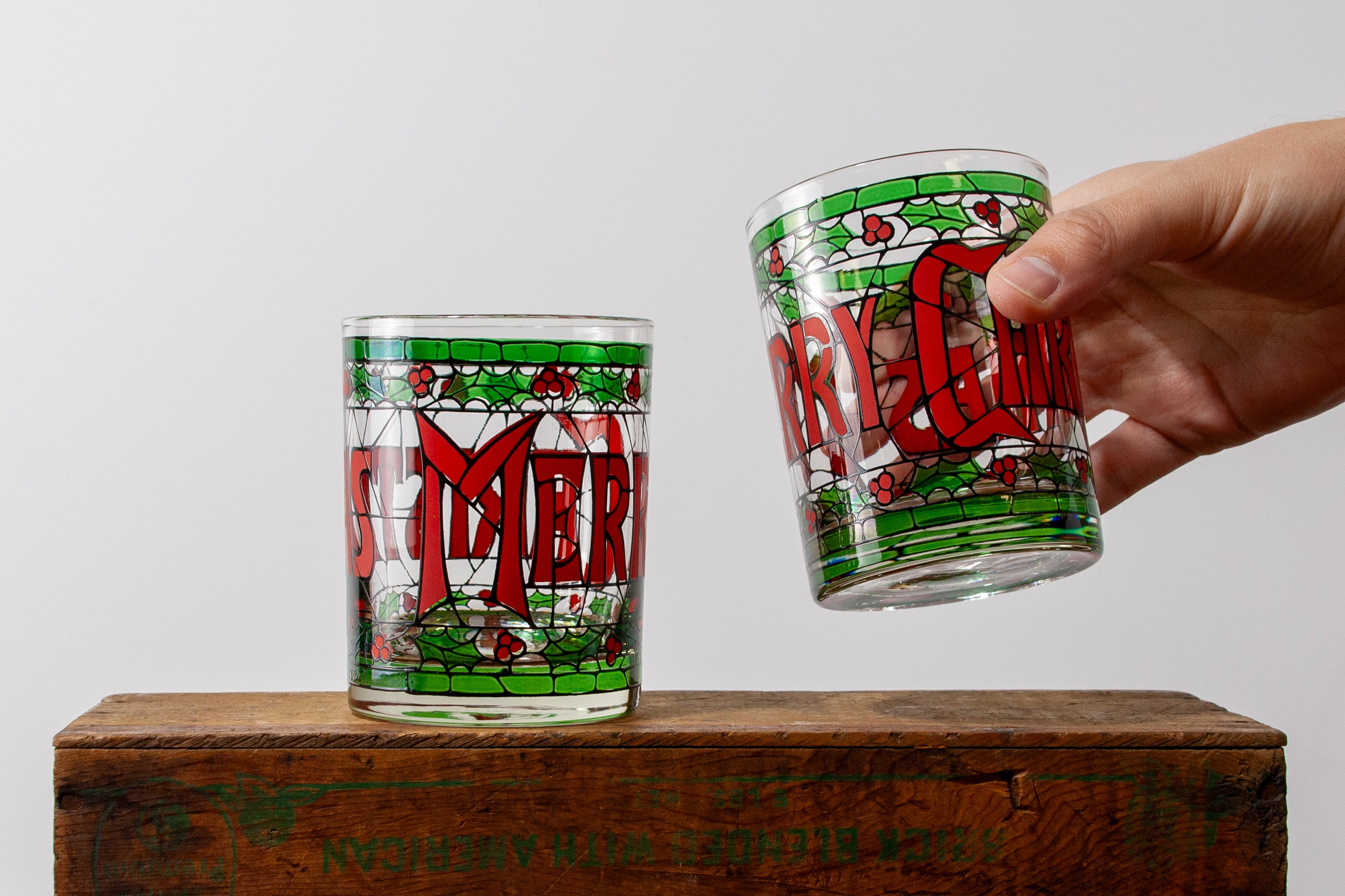 Stained Glass Merry Christmas Glasses (Set of 4)