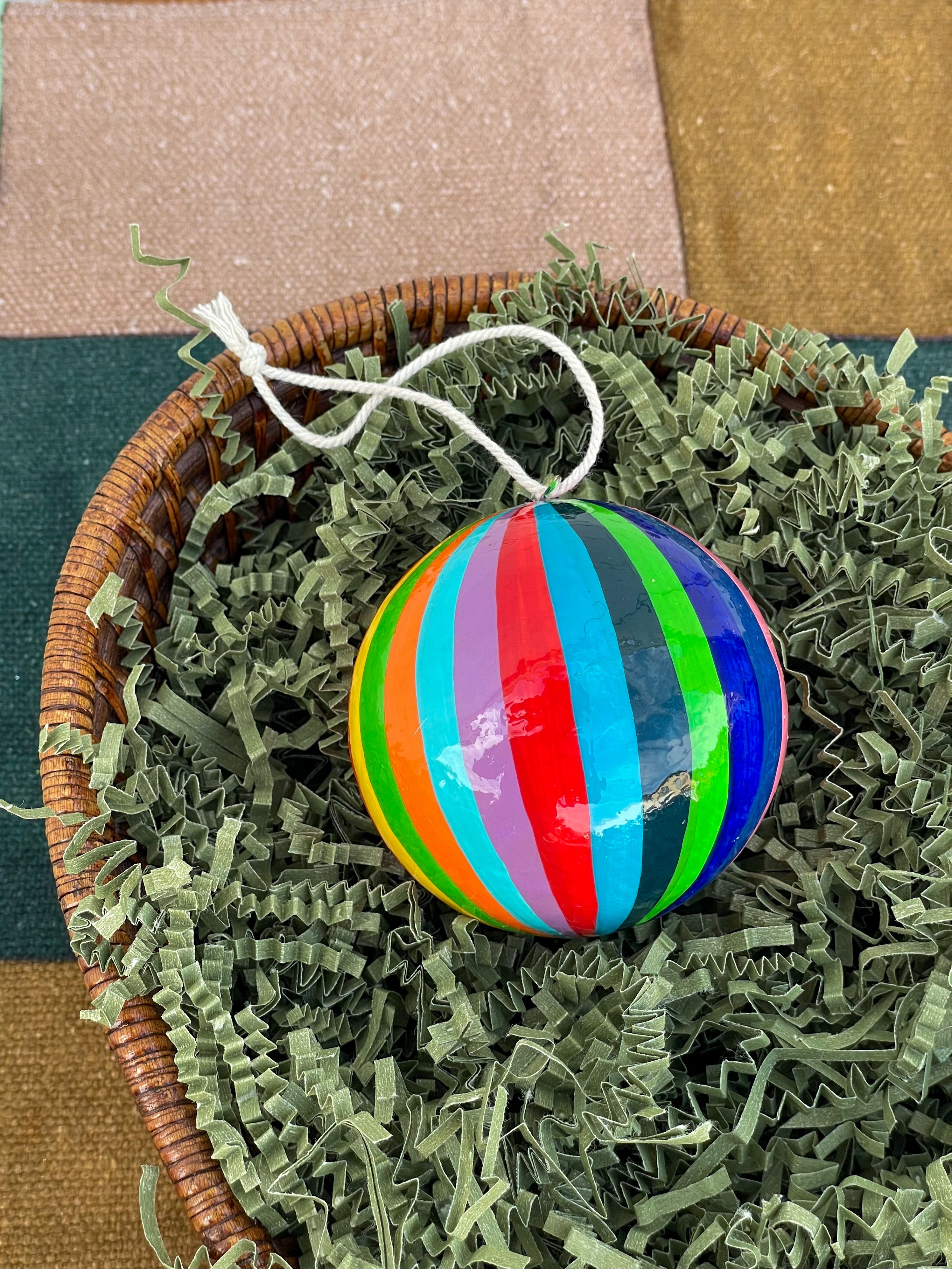 Papier-mâché Bauble Stripe Rainbow