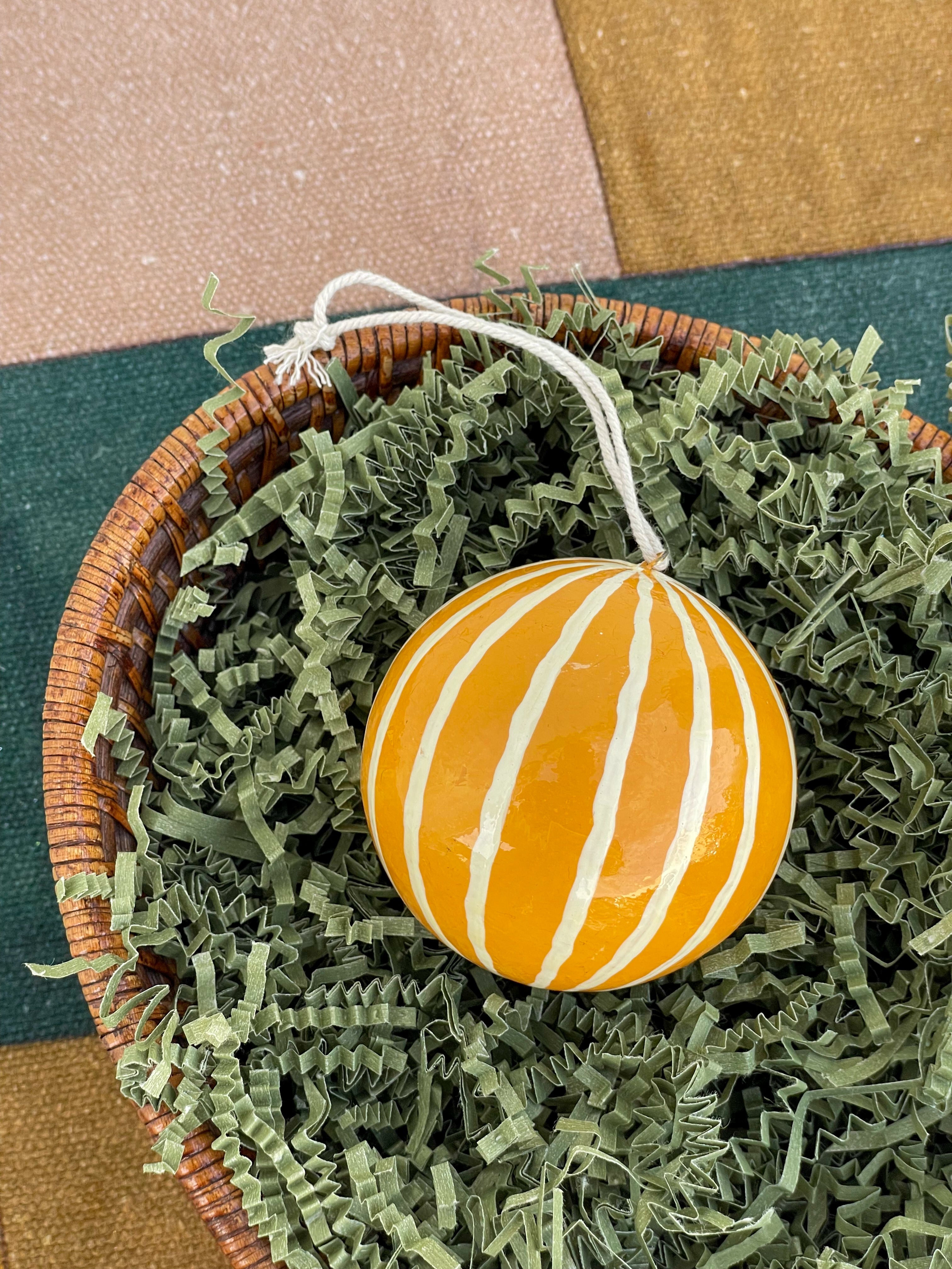 Papier-mâché Bauble Stripe Ochre