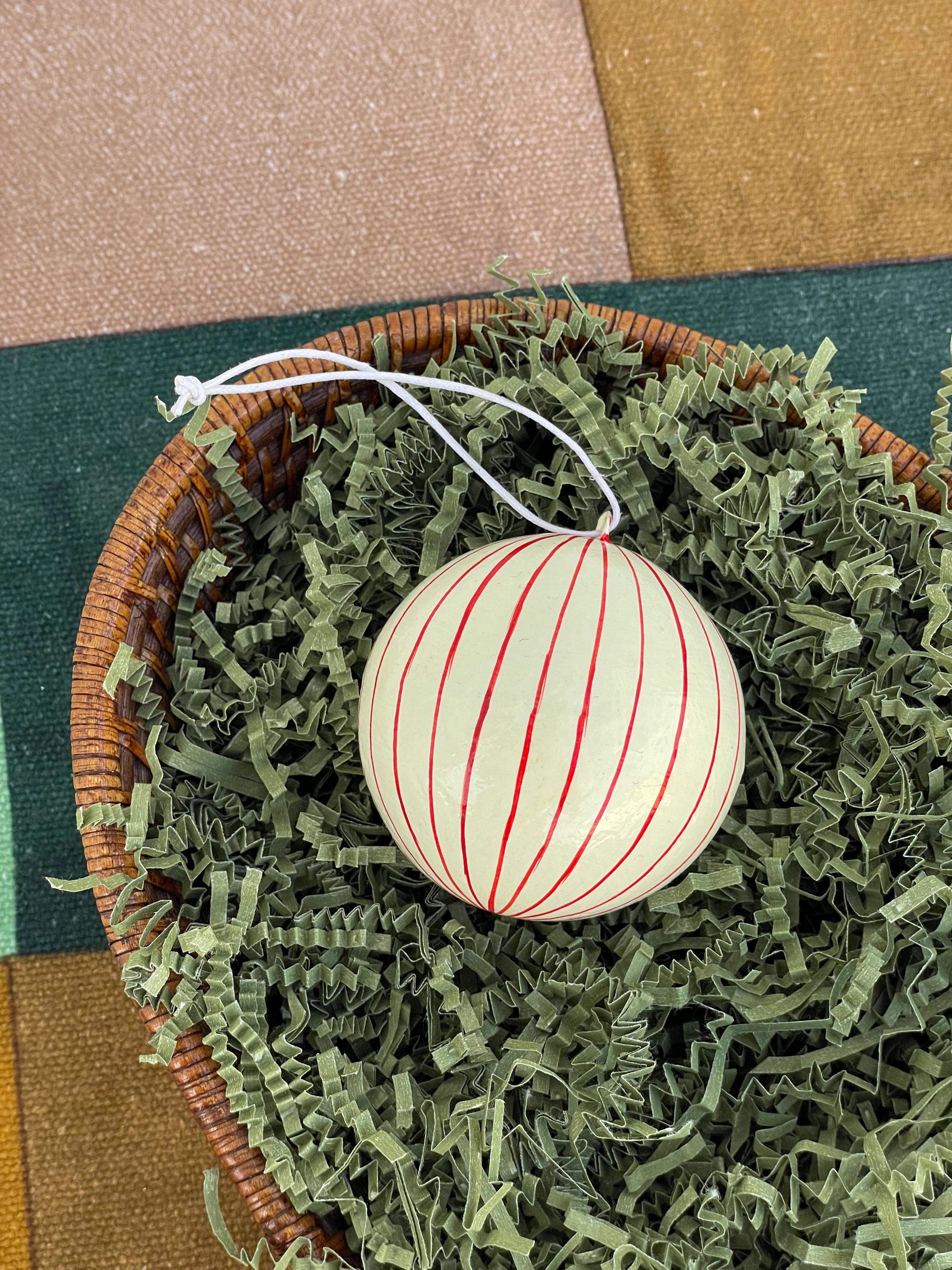 Papier-mâché Bauble Stripe Red