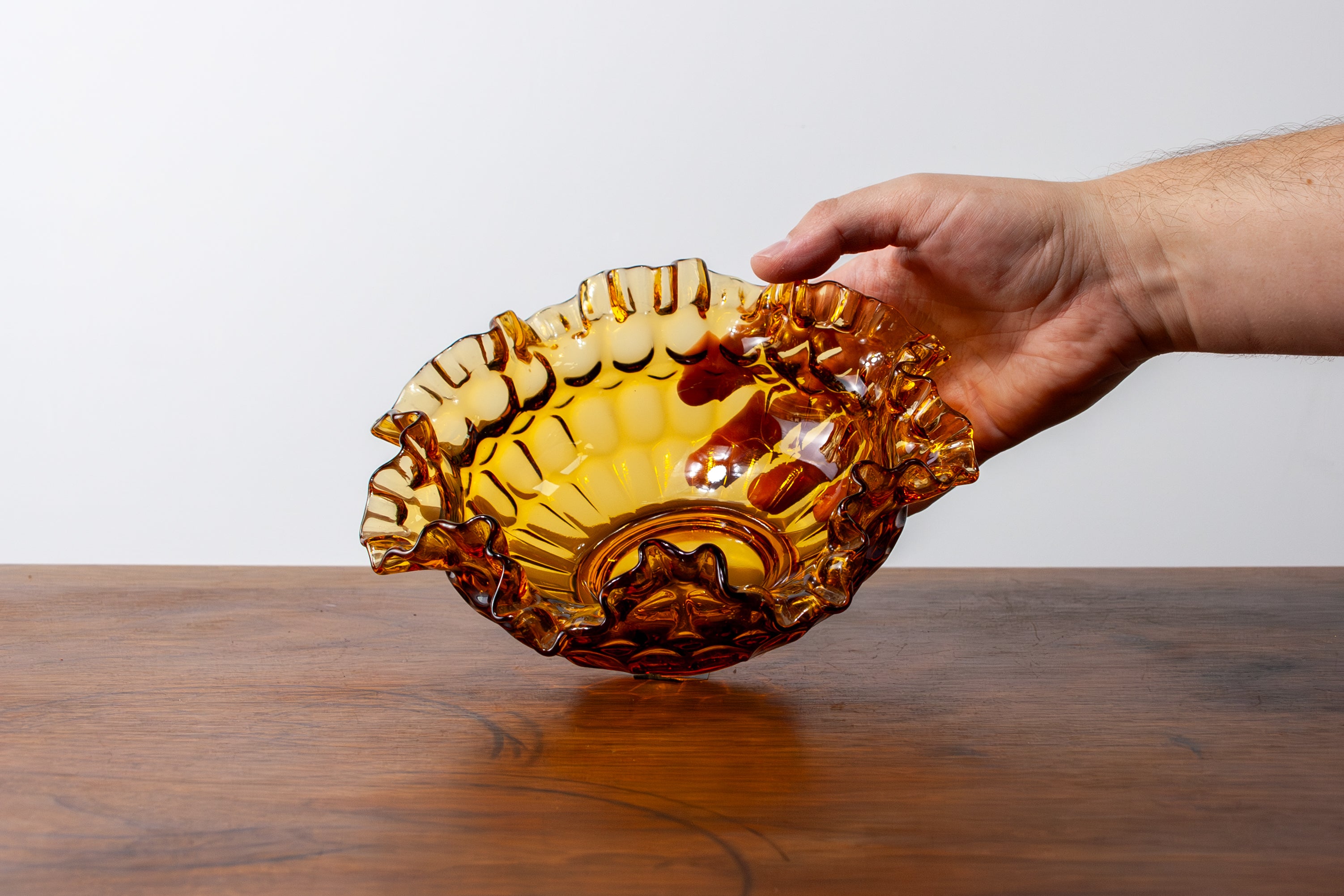 Fenton Thumbprint Colonial Amber Round Bowl