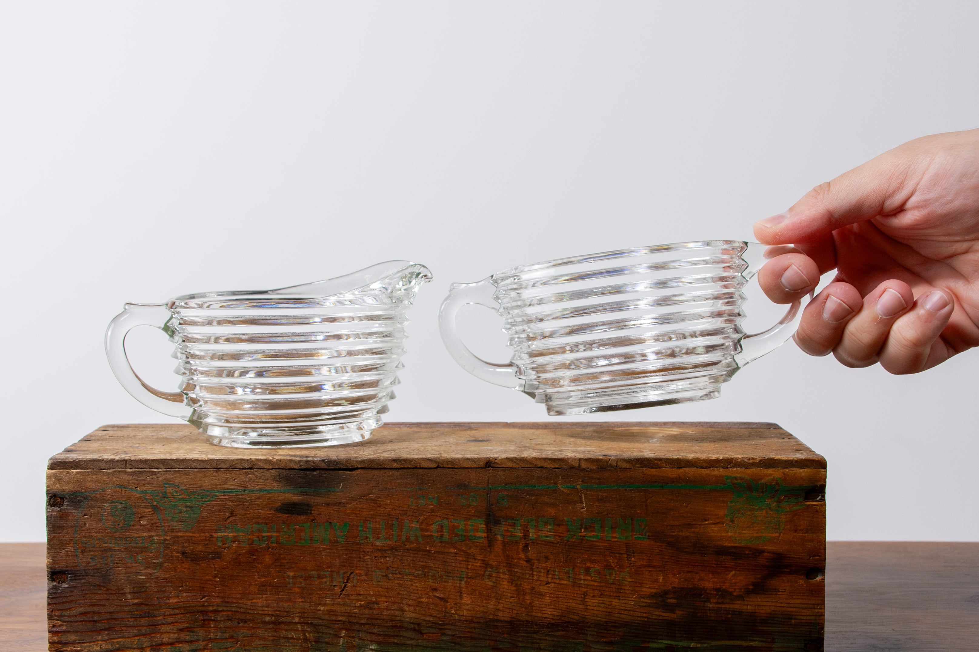 Anchor Hocking Manhattan Creamer and Sugar Set