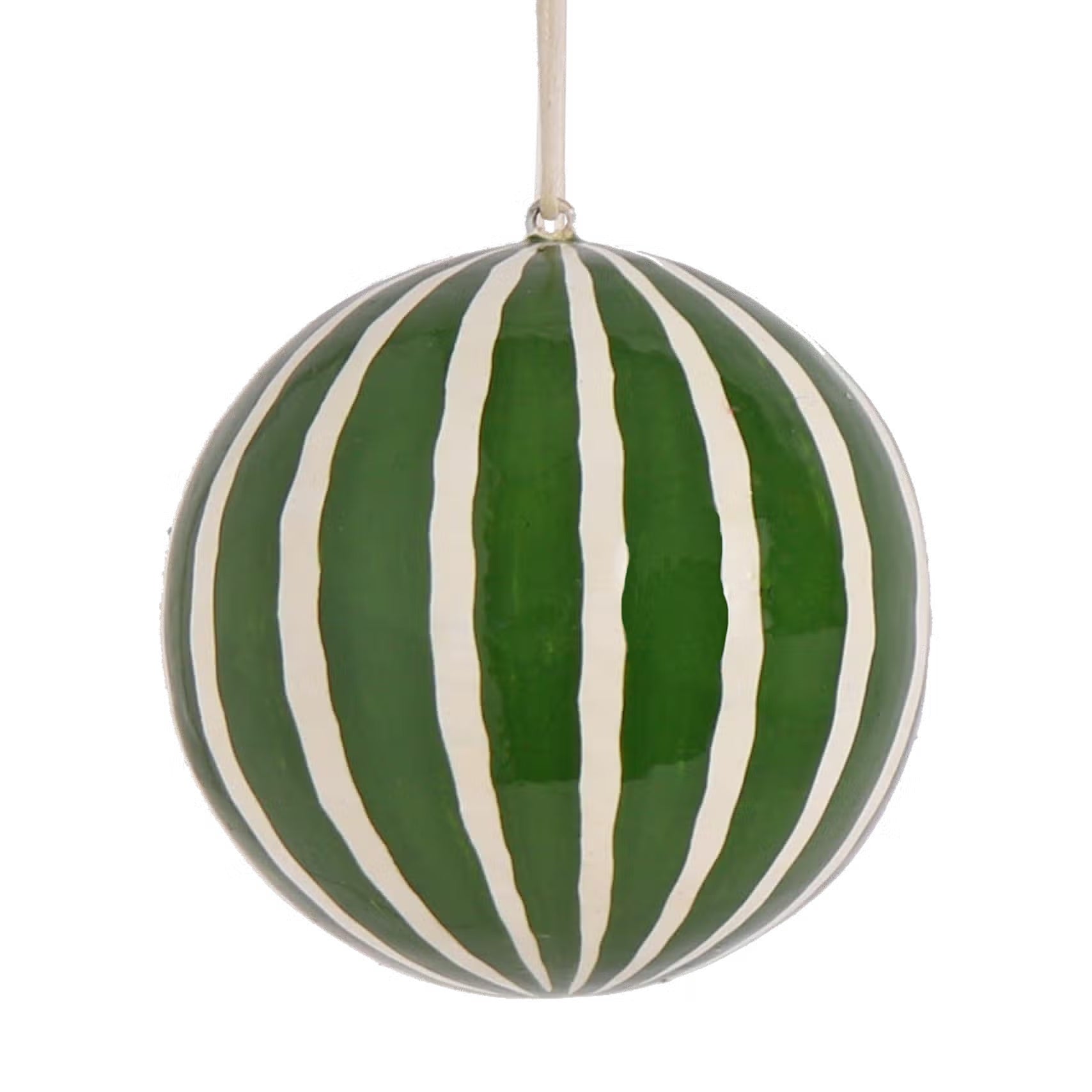 Papier-mâché Bauble Stripe Green