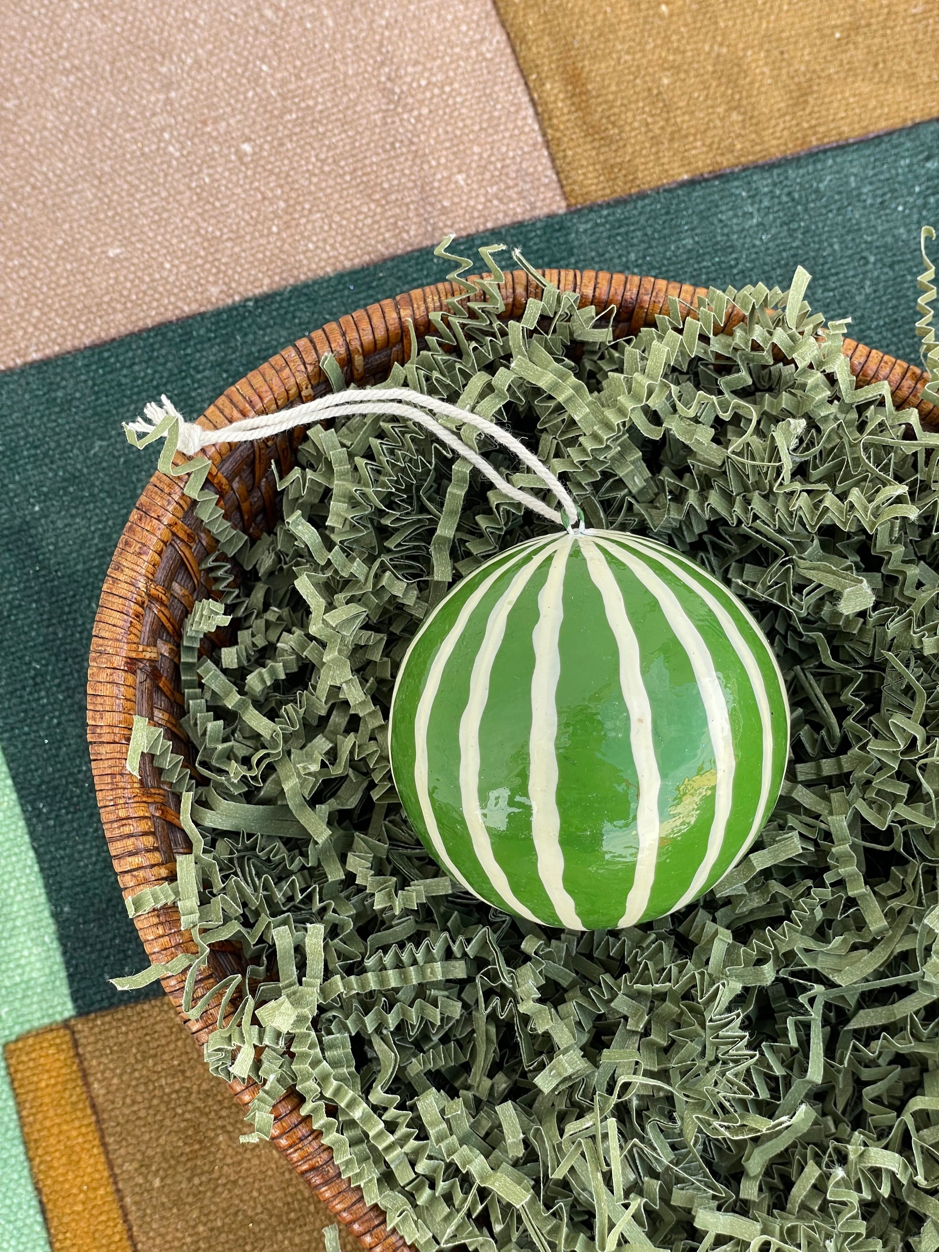 Papier-mâché Bauble Stripe Green
