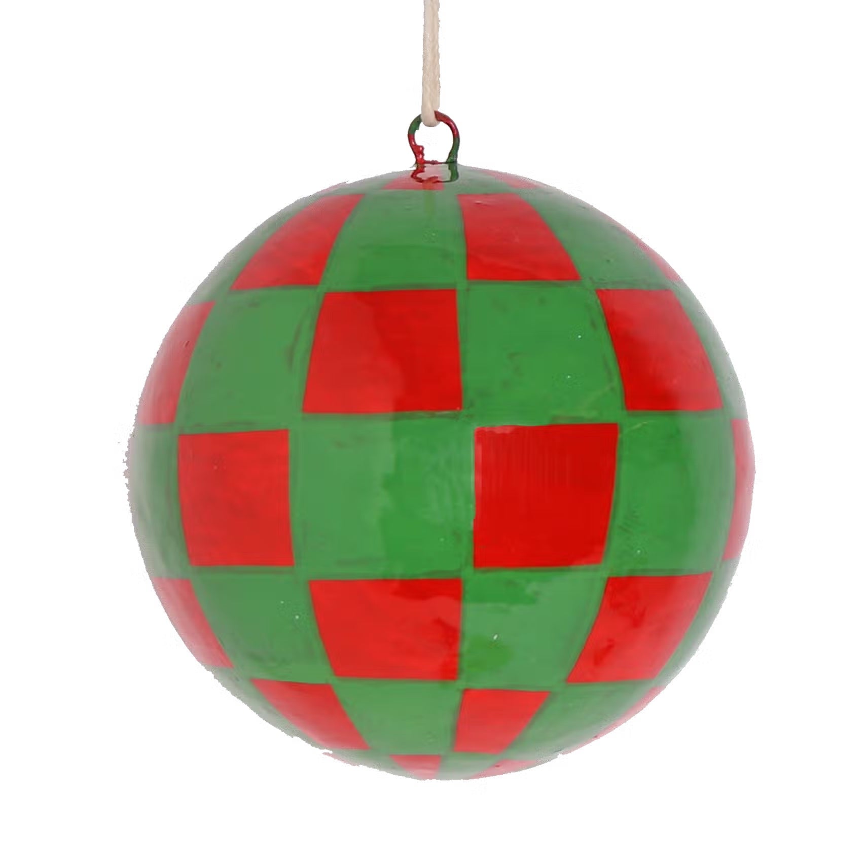 Papier-mâché Bauble Checkerboard Green/Red