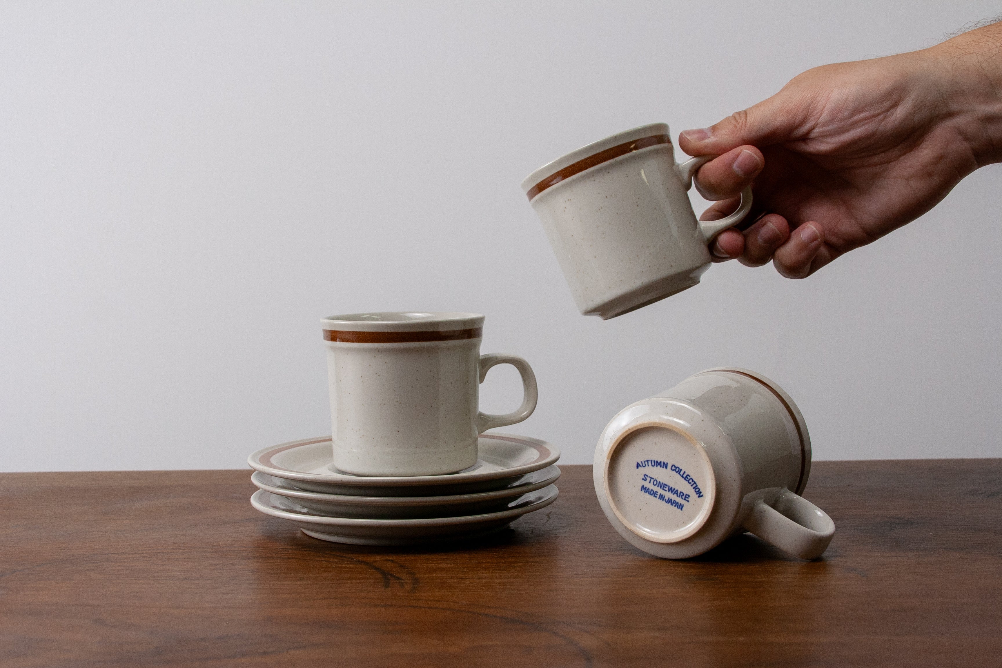 Autumn Collection Japanese Stoneware Cup and Saucer (Set of 3)