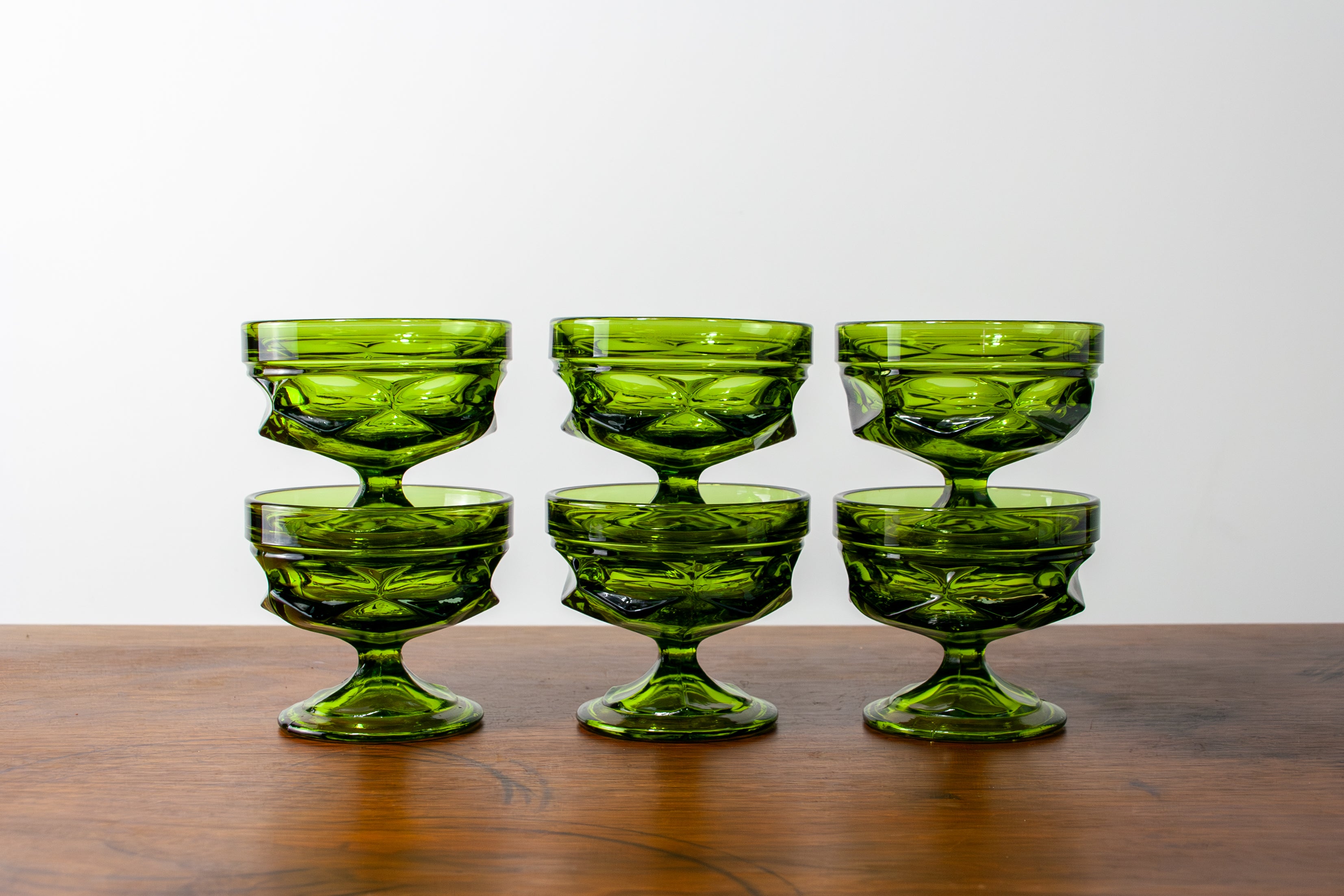 Anchor Hocking Fairfield Avocado Green Tall Sherbet Glasses (Set of 6)