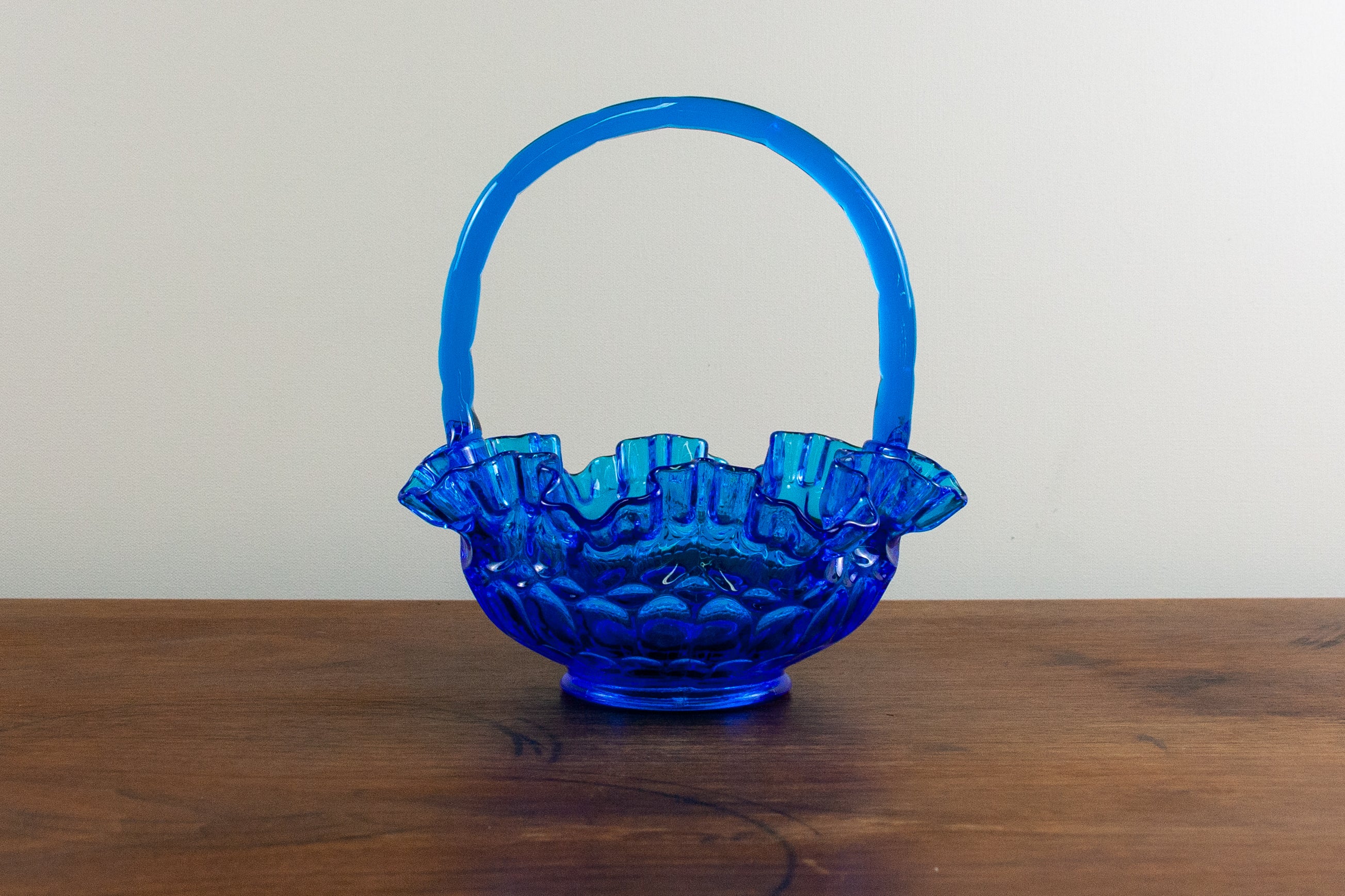Fenton Colonial Blue Thumbprint Basket