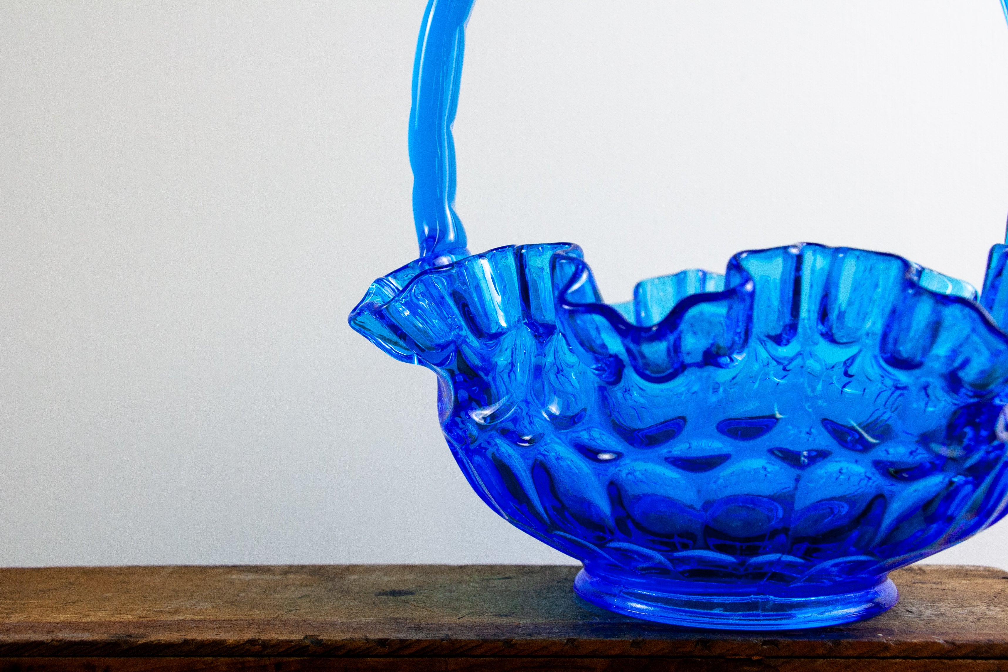 Fenton Colonial Blue Thumbprint Basket