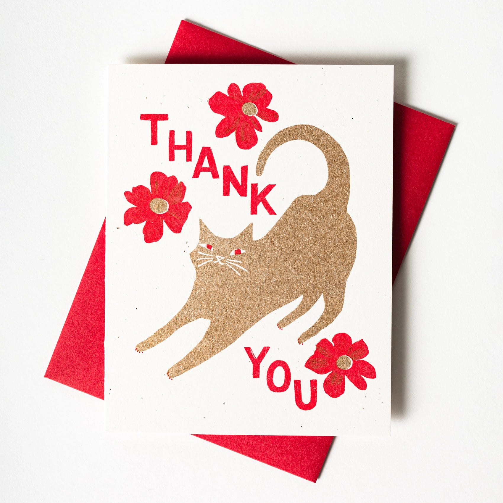 Thank You Cat With Blossoms Card