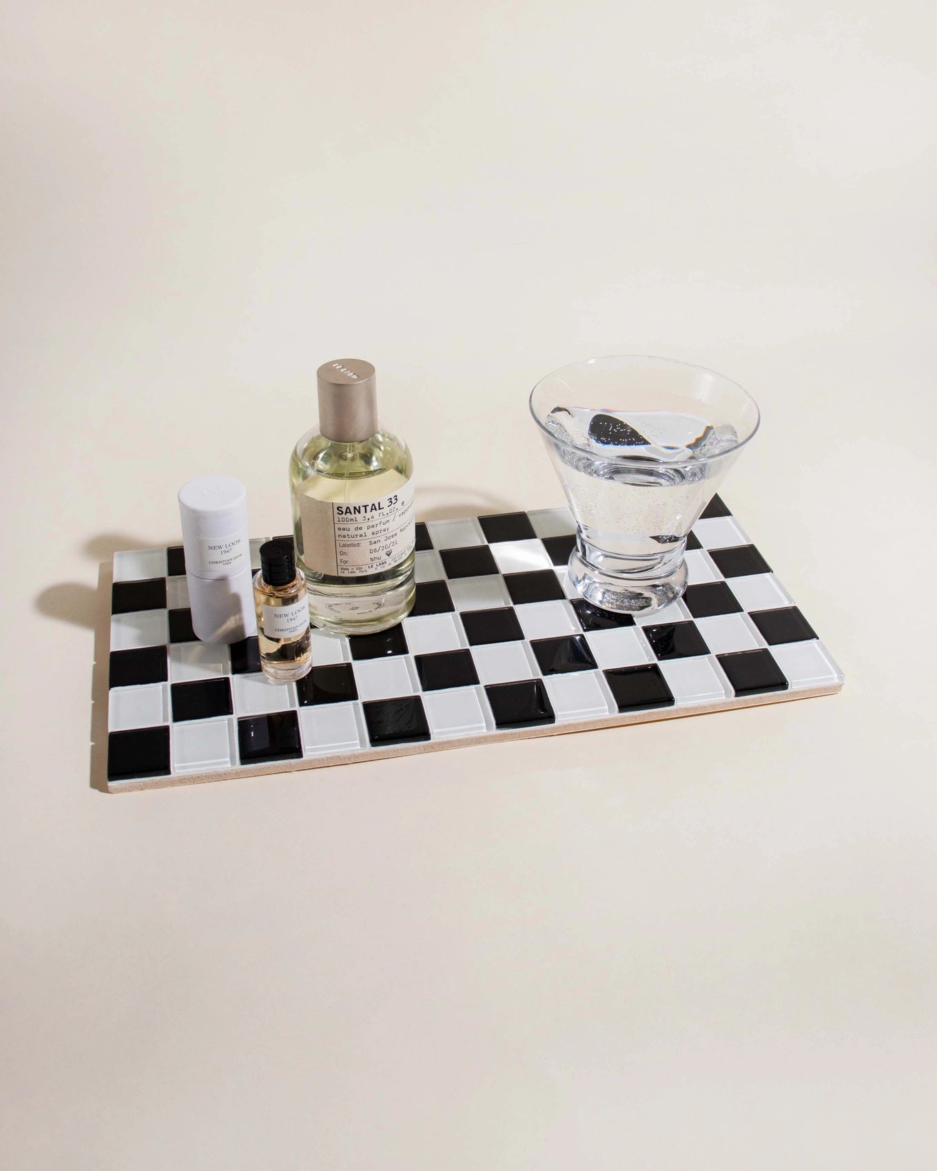6x12 Glass Tile Tray in Black & White